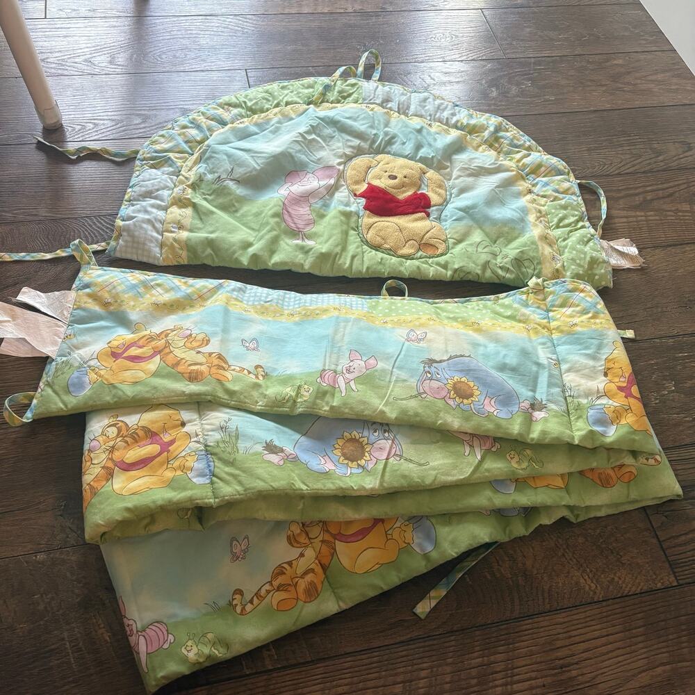 Vintage Winnie the Pooh Piglet Eeyore Headboard Cover and Bumper Set Disney Baby